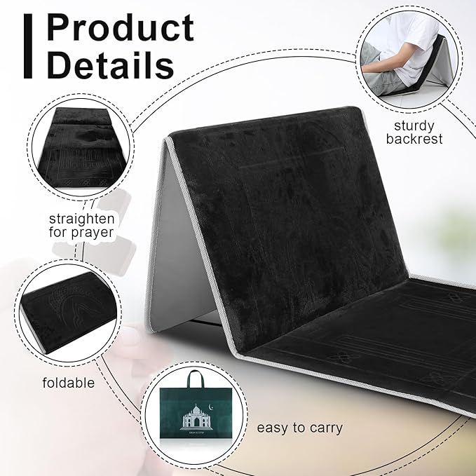 Foldable Baithak Prayer Mat / Imported Janamaz with Back Rest