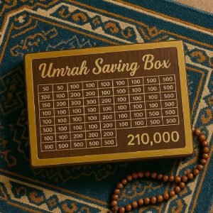 Umrah Saving Box - Wooden Islamic Money Saving Box - 280 Days Hajj & Umrah Savings Box Plan