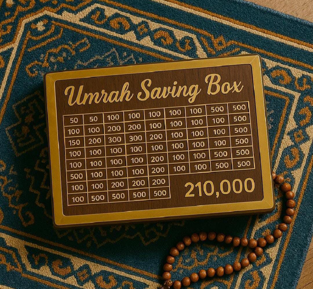 Umrah Saving Box - Wooden Islamic Money Saving Box - 280 Days Hajj & Umrah Savings Box Plan
