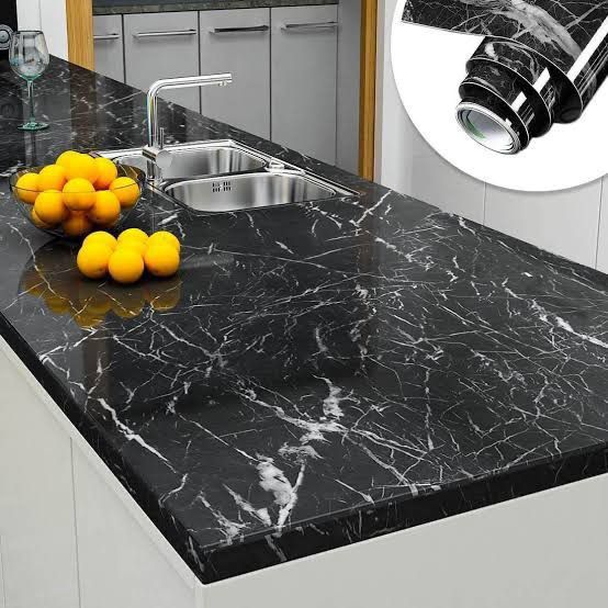 60cm × 200cm Self Adhesive Black / White Marble Sheet for Kitchen - Anti Oil and Heat Resistant Wallpaper - Image 3