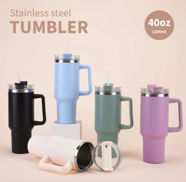 40oz/1200ml Tumbler with Handle and Straw [Stanley Dupe]